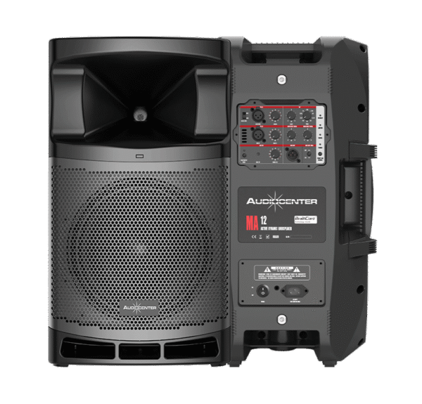 Audiocenter MA12 – 12-inch active speaker with powerful sound, built-in DSP, and durable design for professional audio applications."